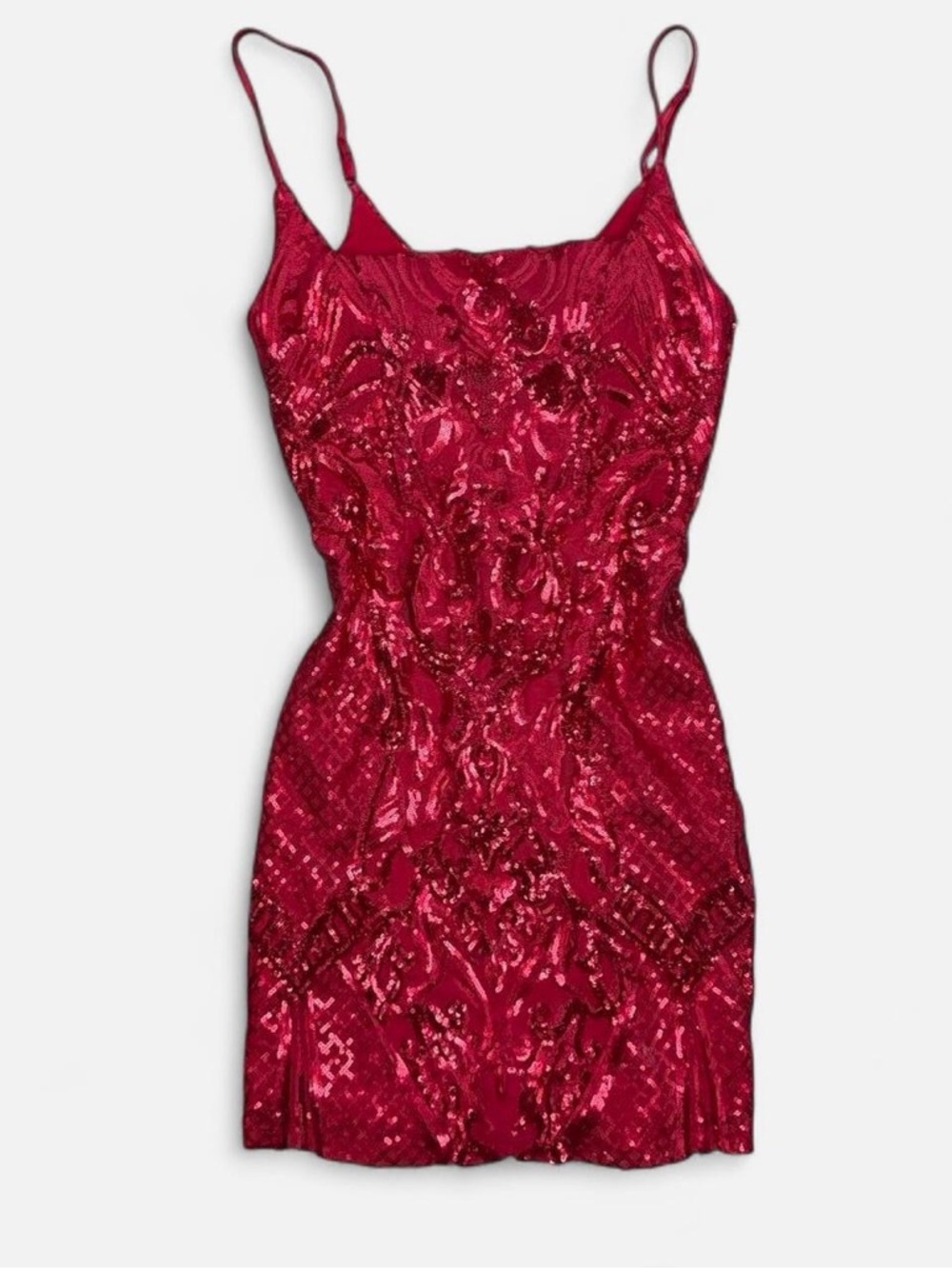 B Darlin Red Sequin Spaghetti Strap Mini Dress